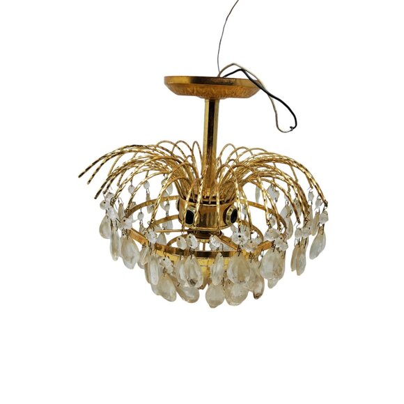 vintage 1970s luminaire chrystal and brass 4 light waterfall chandelier - Picture 1 of 4